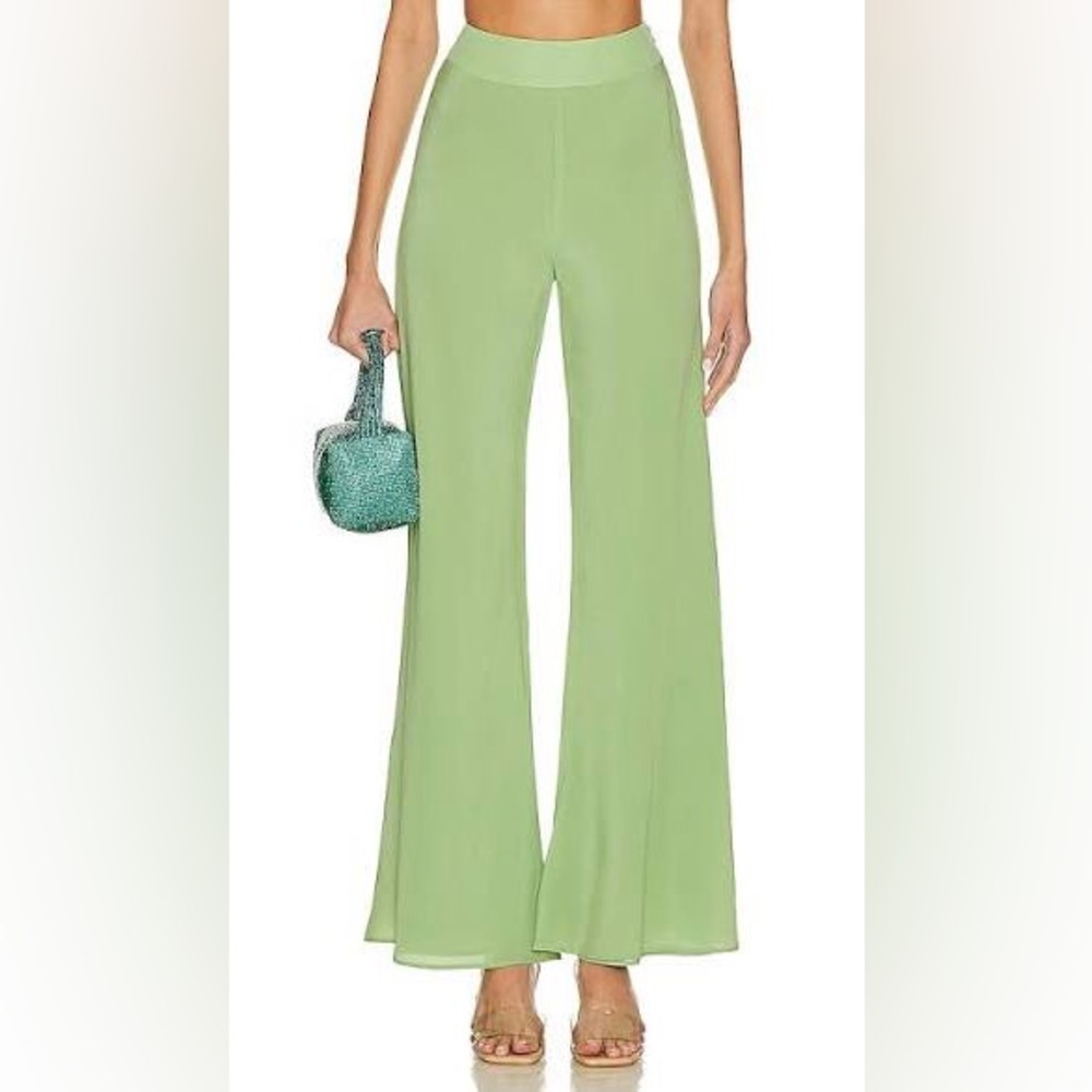 NWT CULT GAIA Beckett Flowy Wide Leg Chiffon Silk Pants in Spearmint Green